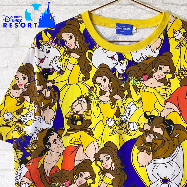 Disney(ディズニー)の【Disney】東京ディズニーリゾート限定 美女と野獣 総柄 Tシャツ/LL メンズのトップス(Tシャツ/カットソー(半袖/袖なし))の商品写真