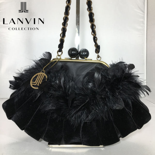 ハンドバッグLANVIN/ランバン　ブラックフェザーバッグ/チェーンバッグ