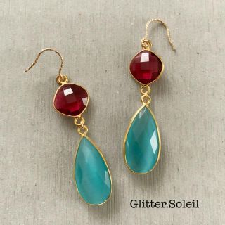 SALE ピンクトルマリン&ブルーキャッツアイピアス(ピアス)