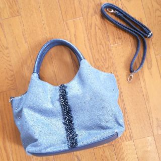 アナイ(ANAYI)のデニムレザーコンビハンドバッグショルダーバッグビーズ刺繍ビジュー(ハンドバッグ)