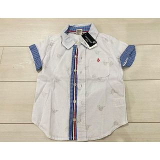 ライトオン(Right-on)の新品 100cm マリン風シャツ 半袖 白×ブルー×レッド(Tシャツ/カットソー)