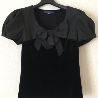 エムズグレイシー(M'S GRACY)の❤︎エムズグレイシー  ベロアリボントップス40サイズ❤︎(カットソー(半袖/袖なし))