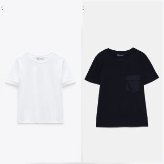 ザラ(ZARA)の新品美品完売ZARAザラ半袖Tシャツ2枚セットSM白黒(Tシャツ(半袖/袖なし))