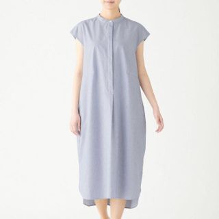 ムジルシリョウヒン(MUJI (無印良品))の無印良品★新疆綿ブロード　ストライプ  フレンチスリーブワンピース(ロングワンピース/マキシワンピース)