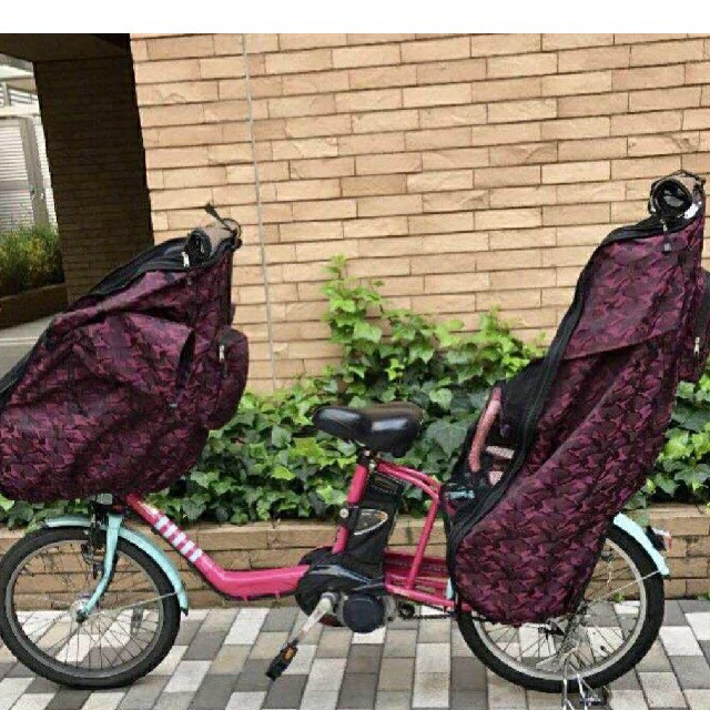 前用　ワイン迷彩　ネットつき　子供乗せ自転車レインカバー キッズ/ベビー/マタニティの外出/移動用品(自動車用チャイルドシートカバー)の商品写真