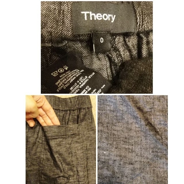 theory(セオリー)の値下げ！Theoryレディース セオリー パンツ 麻  リネン 黒 デニム風 レディースのパンツ(クロップドパンツ)の商品写真