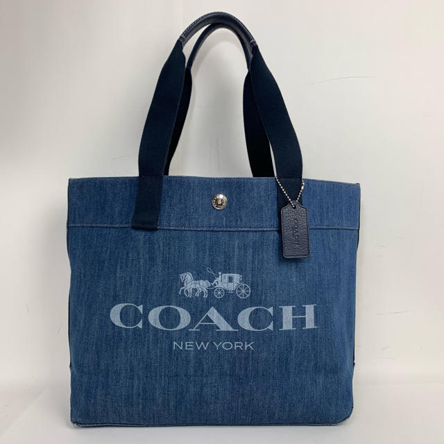 スナップボタン開閉内側専用！良品★ COACH ★コーチ キャンバス  ロゴ デニム トートバッグ