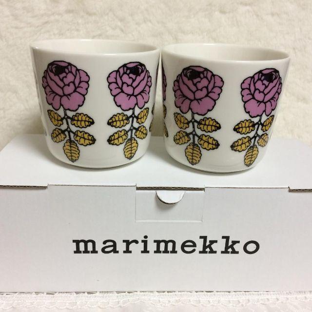 marimekko(マリメッコ)の【新品】マリメッコ　ヴィヒキルース　ピンク×イエロー　ラテマグ　ペア インテリア/住まい/日用品のキッチン/食器(グラス/カップ)の商品写真