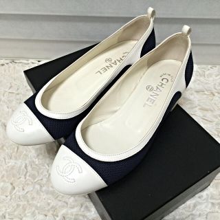 CHANEL バレエシューズ　白　37 バイカラー　23.5cm  バレリーナ