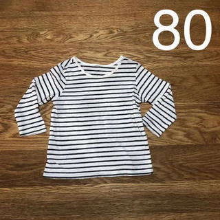 エイチアンドエム(H&M)の70〜80 ボーダーカットソー ロンT 薄手　グレー　Ｈ＆Ｍ　Tシャツ長袖(Ｔシャツ)