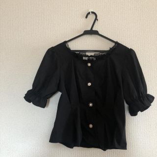 グレイル(GRL)のGRL レースネックビジューボタンブラウス　新品(シャツ/ブラウス(半袖/袖なし))