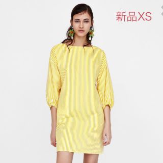 ザラ(ZARA)の新品★タグ付　ZARA ストライプイエローチュニックワンピース(ひざ丈ワンピース)