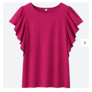 ユニクロ(UNIQLO)のUNIQLO フリルスリーブT  S ピンク 半袖Tシャツ カットソー トップス(Tシャツ(半袖/袖なし))