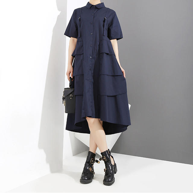 COMME des GARCONS(コムデギャルソン)のハーネスティアードシャツワンピース ネイビー レディース　夏服 レディースのワンピース(ひざ丈ワンピース)の商品写真