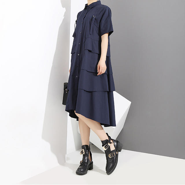 COMME des GARCONS(コムデギャルソン)のハーネスティアードシャツワンピース ネイビー レディース　夏服 レディースのワンピース(ひざ丈ワンピース)の商品写真