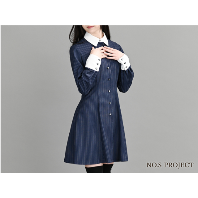 NO.S PROJECT ストライプシャツワンピースひざ丈ワンピース