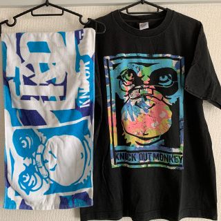 ロゴタイダイプリントTシャツ黒/青　ロゴタオルCamouflage Blue(Tシャツ/カットソー(半袖/袖なし))