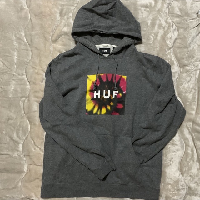 トップス【希少】 HUF ハフ ボックスロゴパーカー グレー  ストリート スケボー