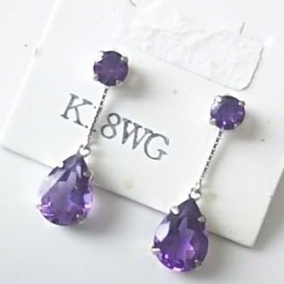 新品8万 K18WG💗アメジスト2ctピアス    ネックレスリングワンピース(ピアス)