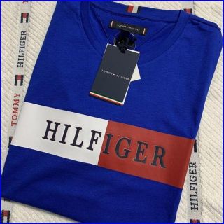 トミーヒルフィガー(TOMMY HILFIGER)の細やかな配色で目を引く立体的なインターシャロゴT　ブルー(Tシャツ/カットソー(半袖/袖なし))