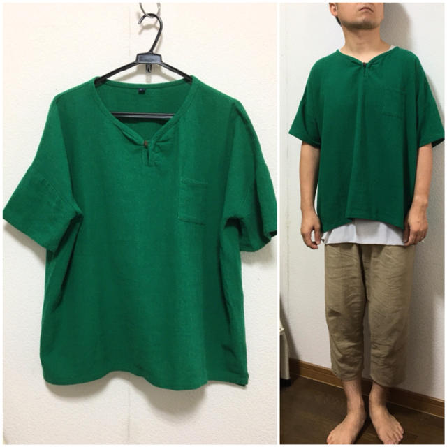 チャイハネ(チャイハネ)の美品 チャイハネ yul コットン ビッグシルエット プルオーバー Tシャツ 緑 メンズのトップス(Tシャツ/カットソー(半袖/袖なし))の商品写真