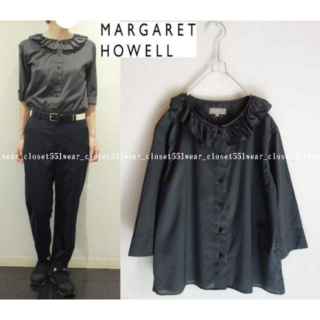 MARGARET HOWELL(マーガレットハウエル)の2017 美品マーガレットハウエル☆シアーコットンラッフルカラーフリルブラウス2 レディースのトップス(シャツ/ブラウス(長袖/七分))の商品写真