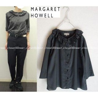 マーガレットハウエル(MARGARET HOWELL)の2017 美品マーガレットハウエル☆シアーコットンラッフルカラーフリルブラウス2(シャツ/ブラウス(長袖/七分))