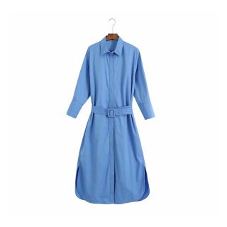 ザラ(ZARA)の1924＊S/S blue ベルト付き シャツワンピース(ひざ丈ワンピース)