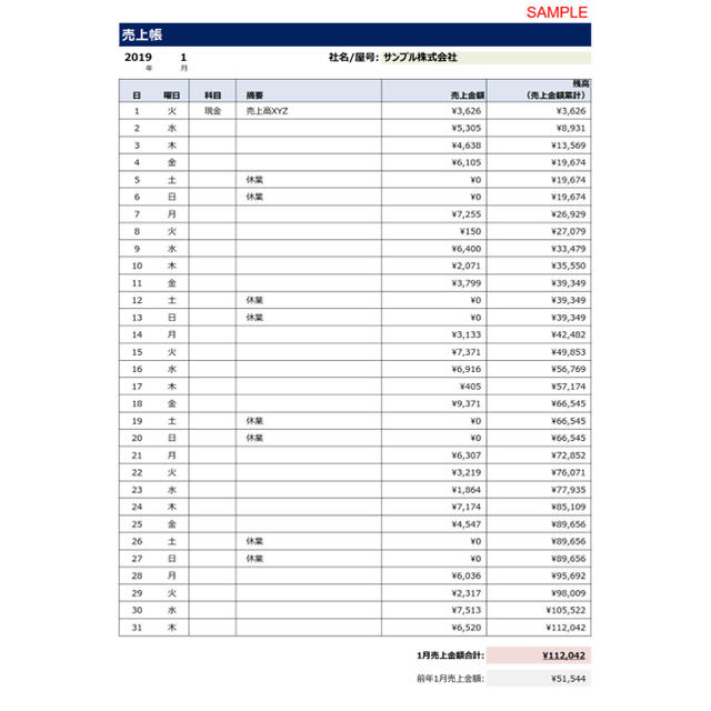 売上台帳 売上帳 売上管理表 帳簿　持続化給付金　家賃支援給付金 インテリア/住まい/日用品の文房具(ノート/メモ帳/ふせん)の商品写真