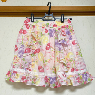 リズリサ(LIZ LISA)のフルーツロゴ柄スカパン(ピンク)(ミニスカート)
