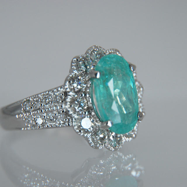 パライバトルマリン　ダイヤモンド　リング　指輪　希少石　ネオン レディースのアクセサリー(リング(指輪))の商品写真