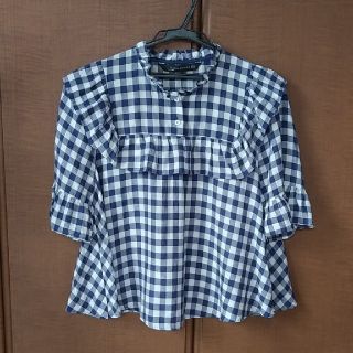 ザラ(ZARA)のZARA ギンガムチェック フリル ブラウス M(シャツ/ブラウス(長袖/七分))