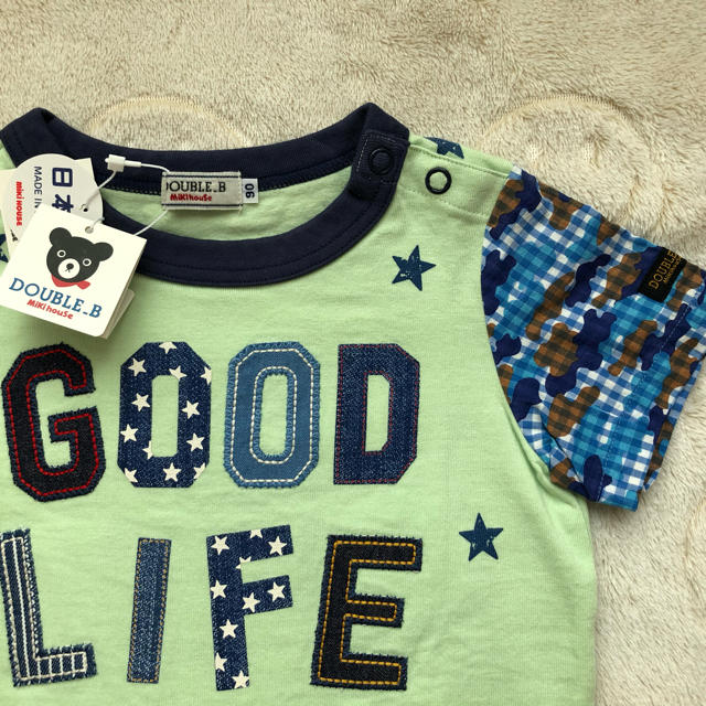 mikihouse(ミキハウス)の新品★90★ダブルB★袖カモフラGOOD LIFE Tシャツ キッズ/ベビー/マタニティのキッズ服男の子用(90cm~)(Tシャツ/カットソー)の商品写真