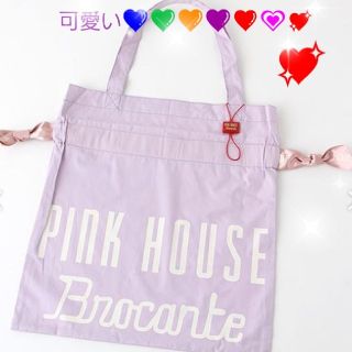 ピンクハウス(PINK HOUSE)のロゴ紐ピンクハウス巾着バック☆キラキラカメリアリボンブローチプレゼント(トートバッグ)