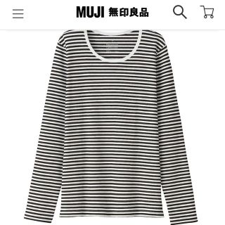 ムジルシリョウヒン(MUJI (無印良品))の無印良品　ストレッチフライス編みクルーネック長袖Ｔシャツ（ボーダー）(Tシャツ(長袖/七分))