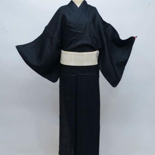 浴衣 メンズ 男 単品 新品 LL 本麻 ちぢみ 黒地 ゆかた NO24911(浴衣)