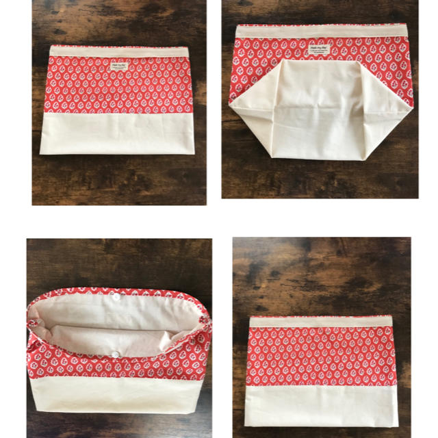 10  コンビニエコバッグ　レジ袋　コンパクト　切り替え赤 ハンドメイドのファッション小物(バッグ)の商品写真