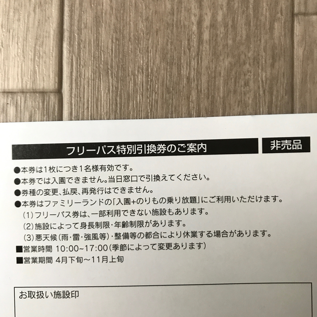 池の平ファミリーランドフリーパス引換券　2枚