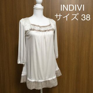 インディヴィ(INDIVI)のインディヴィ* カットソーチュニック 七分袖 トップス フリル 夏秋 超美品！(カットソー(長袖/七分))