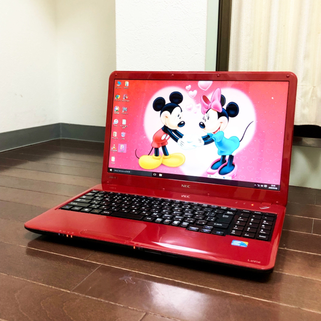 PC/タブレット光沢レッド Windows10 オフィス キーボード美品 wi-fi対応