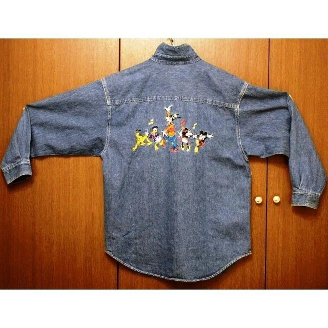 90sヴィンテージ・Disneyディズニー裏表刺繍入りデニムシャツL　送料込 2