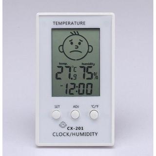 白　卓上デジタル温度計　湿度計　時計　壁掛けも可能(置時計)