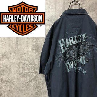 ハーレーダビッドソン(Harley Davidson)の【激レア】ハーレーダビッドソン☆ステッチビッグロゴ半袖メタルボタンワークシャツ(シャツ)