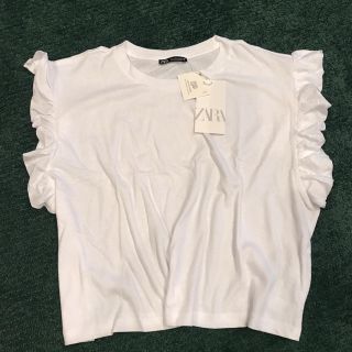 ザラ(ZARA)のZARA フリルトップス　フリルTシャツ　Lサイズ(カットソー(半袖/袖なし))