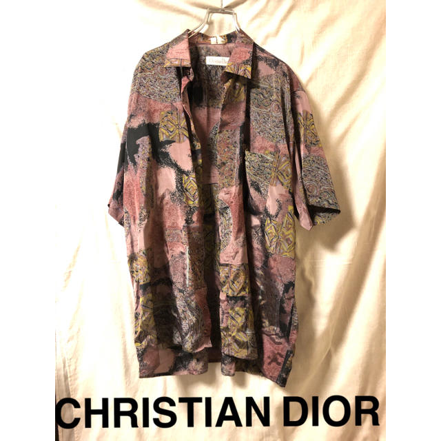 Christian Dior 総柄シャツ シルク100% 半袖 ロゴ刺繍 XL - シャツ