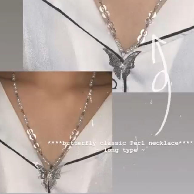 🖤 butterfly classic pearl necklace 🖤 ハンドメイドのアクセサリー(ネックレス)の商品写真