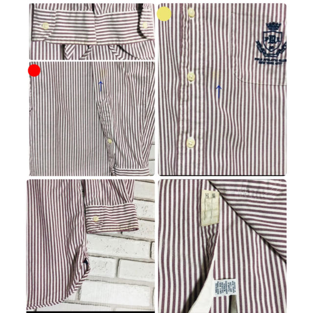 【希少】ラルフローレン☆ ワンポイント刺繍ロゴBDボルドーストライプシャツ90s 3