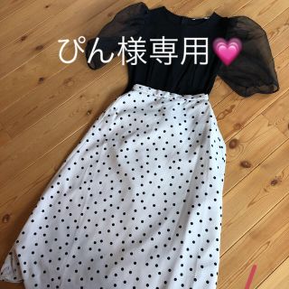 ザラ(ZARA)のオーガンジーパフスリーブ　ZARA & オフホワイトドットスカートGU(カットソー(半袖/袖なし))