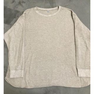 ユニクロ(UNIQLO)のUNIQLO ワッフル生地ベージュ長袖トップス　3XL(カットソー(長袖/七分))