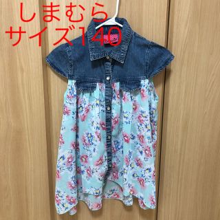 シマムラ(しまむら)の女の子　シャツワンピース　デニム　花柄(ワンピース)